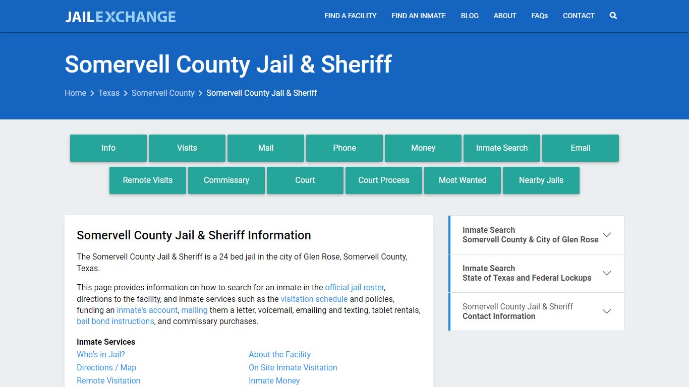 Somervell County Jail & Sheriff, TX Inmate Search, Information